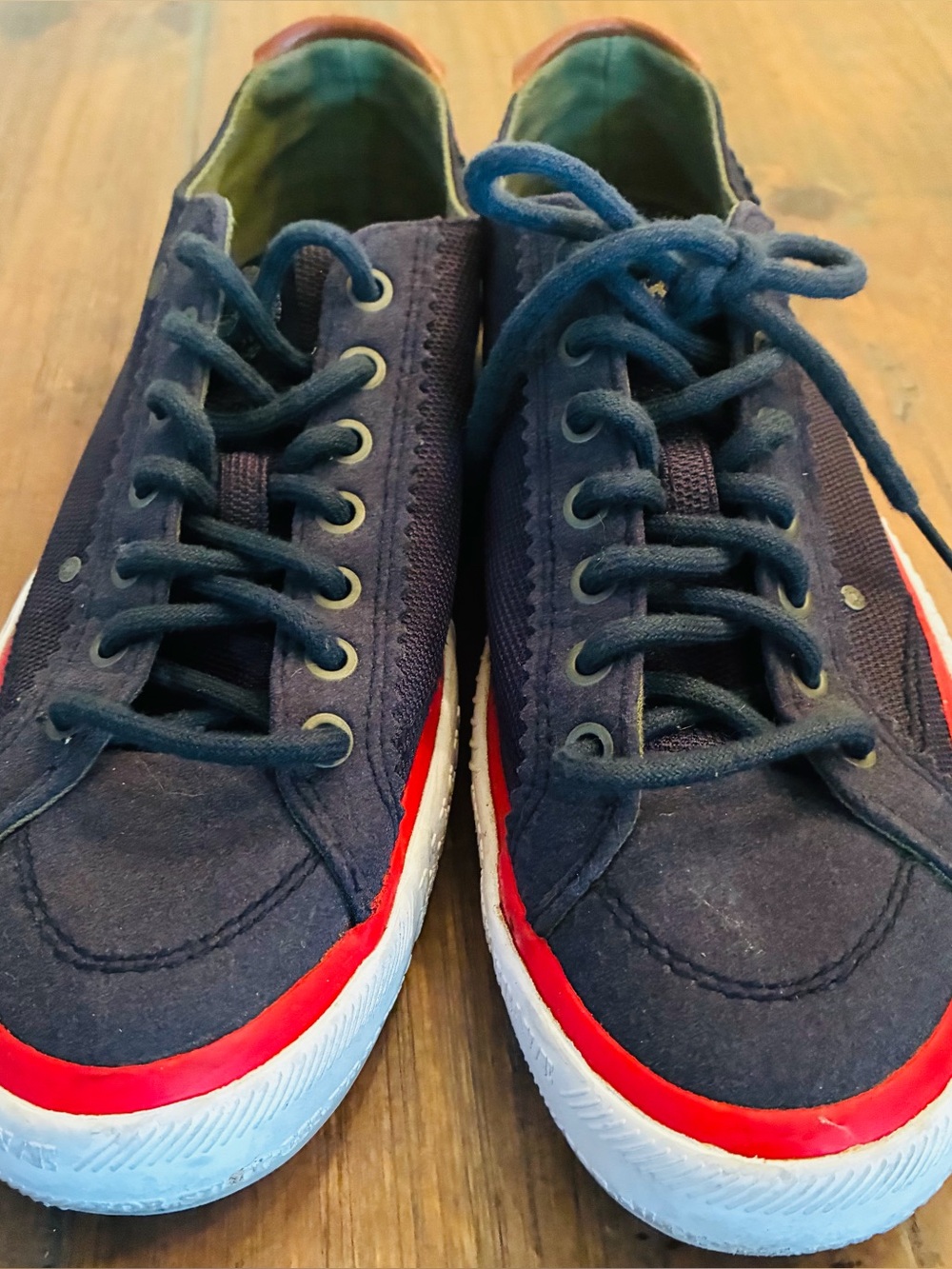Diesel D-String low sneakers in red, white and blue. Men's size 9